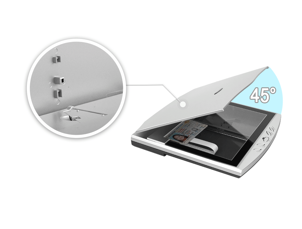 特殊45度鉸鏈設(shè)計(jì) Scan without opening cover. Suitable for heavy user and increase opeating efficiency.